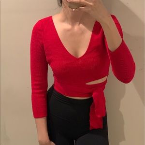 Express red hot crop sweater 2-way wear